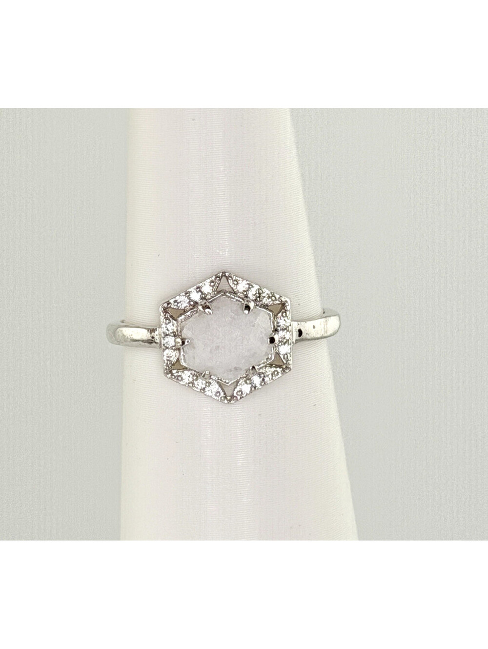Bomb Party Ring Sz 7 "Caught Your Gaze" Genuine White Quartz on Rhodium RBP3545